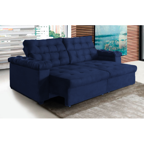 Sofá New Austrália 300cm Retratil Reclinavel Suede Azul – WS.