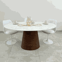 Ver imagem 2 de Mesa de Jantar Cone Oval 198x122 Cm Tampo Mdf Marmorizado Base Imbuia Mesa de Jantar Cone Oval 198x1