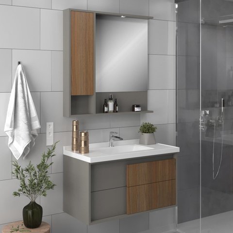Conjunto para Banheiro Concept 80 Cimento/Noce