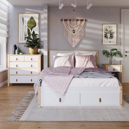 Quarto de Casal Íris Cama 2 Gavetas 1 Mesa de Cabeceira e Cômoda CabeCasa MadeiraOriginals - 1