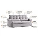 Ver imagem 4 de Sofá 3 Lugares Retrátil Reclinável Molas Ensacadas D33 Soft Conforto Premium:Cinza Claro