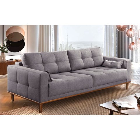 Sofá Fixo Mercúrio 2,20cm Pês Madeira Almofadas Soltas