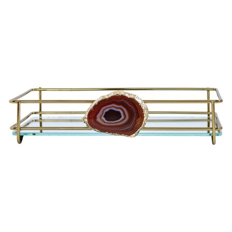 BANDEJA HARA FENCE ÁGATA DOURADA 10X20 CM:Marrom