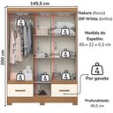 Ver imagem 3 de Guarda Roupa 5 Portas com Espelho 200x146 Cm Nature Off White Briz