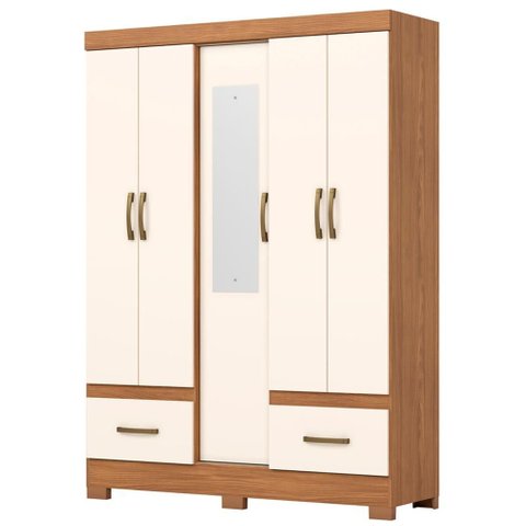 Guarda Roupa 5 Portas com Espelho 200x146 Cm Nature Off White Briz
