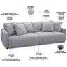 Sofá Cama Retrátil 3 Lugares para Sala de Estar 190cm Sky T03 Linho Cinza - Lyam Decor - 4
