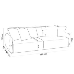 Sofá Cama Retrátil 3 Lugares para Sala de Estar 190cm Sky T03 Linho Cinza - Lyam Decor - 5