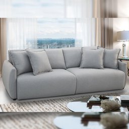 Sofá Cama Retrátil 3 Lugares para Sala de Estar 190cm Sky T03 Linho Cinza - Lyam Decor - 2
