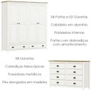 Ver imagem 5 de Guarda Roupa 4 Pt Comoda 8 Gv Madeira Maciça Branco Freijo Milani Store