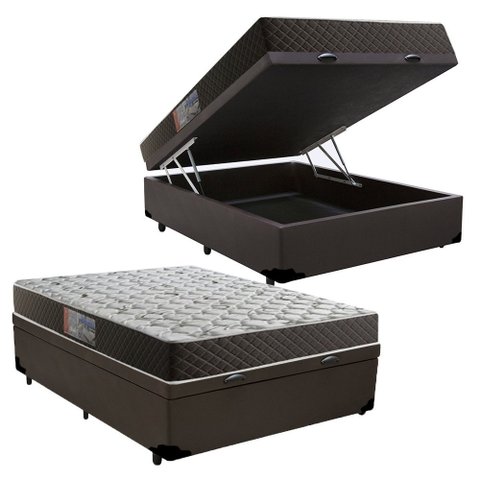 Cama Box Baú Casal Colchão Mola Bonnel Mestre dos Colchões + Box Sintético 61x138x188:Preto