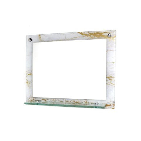 ESPELHO PARA BANHEIRO COM PRATELEIRA 50CM X 40CM MÁRMORE BRANCO DOURADO