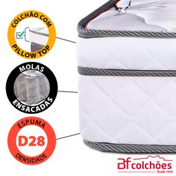 Colchão Solteiro BF Molas Ensacadas Individualmente com Pillow Certificado 88x188x21cm -  - 4