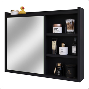 Espelheira Organizadora para Banheiro com Espelho Luxo - Preto