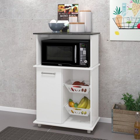 Balcão Fruteira 1 Porta Nicho para Microondas com Pés Malu Branco/UV