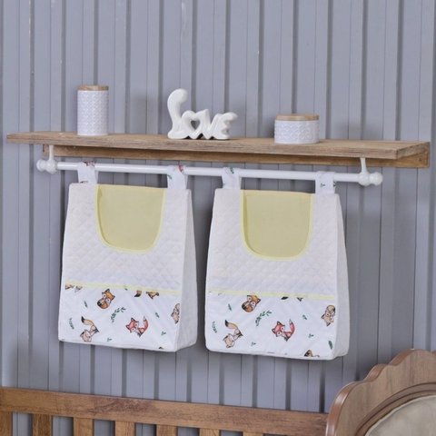 Porta Fralda Organizador Quarto de Bebê Menino Menina 2 Peças Varão:raposa Amarelo