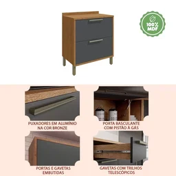 Balcão de Cozinha 80cm com 1 Porta Basculante 1 Gavetão e Tampo 100% MDF Vicenza Espresso Móveis - 6