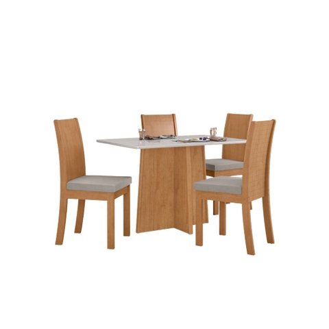 Conjunto Sala de Jantar Mesa Celebrare 120 Tampo Vidro Off White com 4 Cadeiras Athenas - Lopas