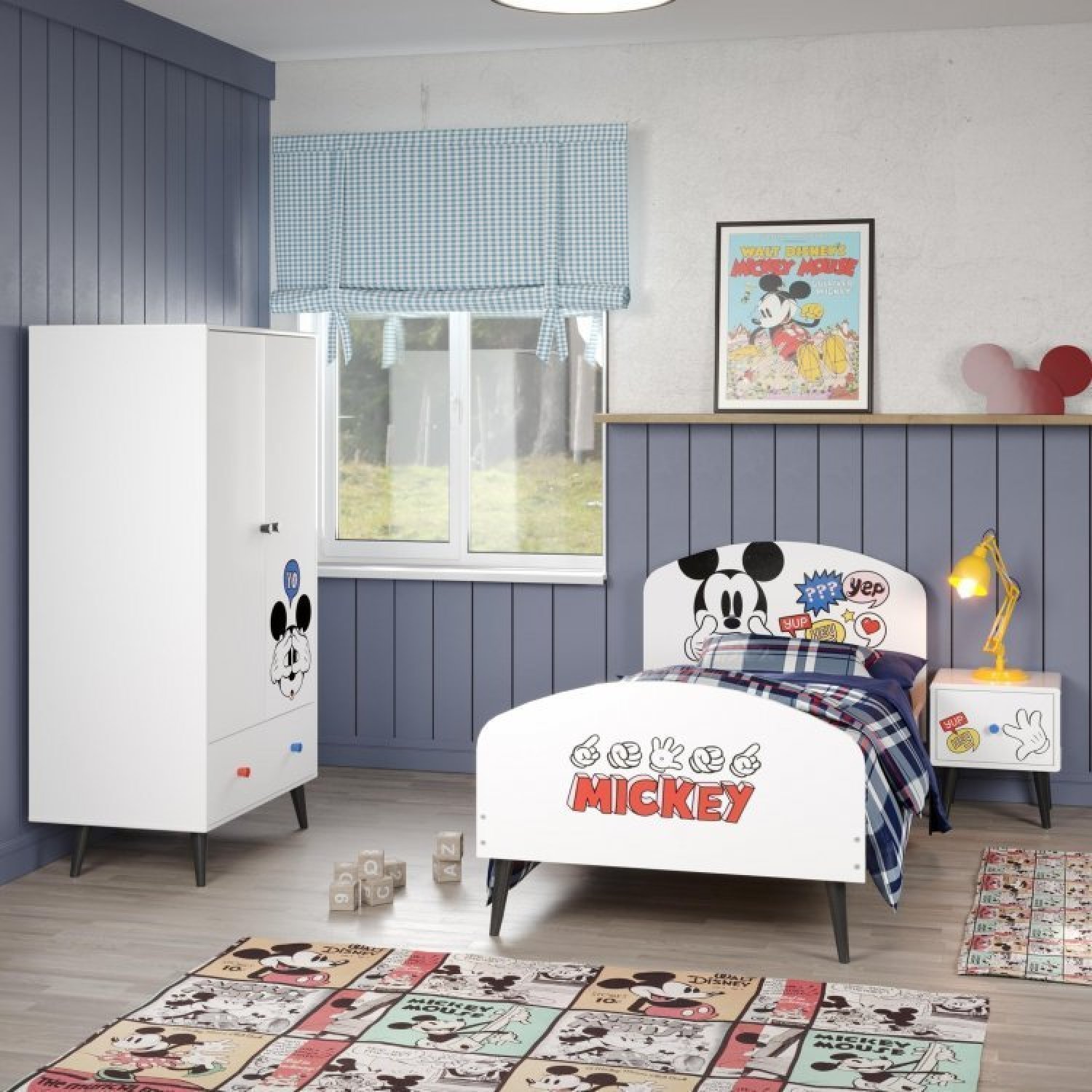 Quarto Infantil Mickey com Cama, Guarda Roupa e Cabeceira Disney