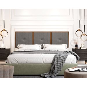 Painel Cabeceira Box King 1,95 Detalhe Madeira Suede Cinza - Comprar Moveis em Casa