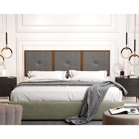 Painel Cabeceira Box King 1,95 Detalhe Madeira Suede Cinza - Comprar Moveis em Casa