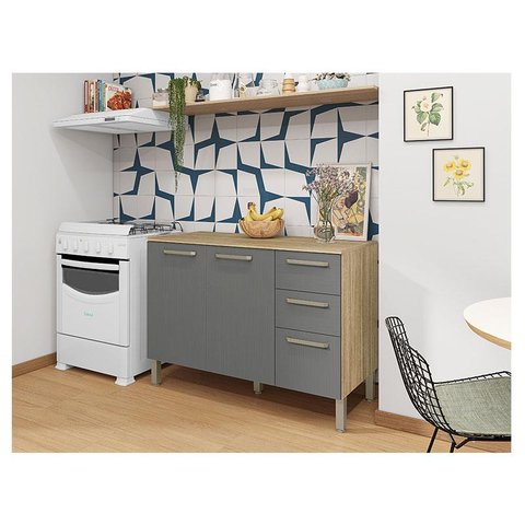 Balcão de Pia Ambiente Mad Versalhes 120 Cm com Tampo Freijó Gris - Kits Paraná