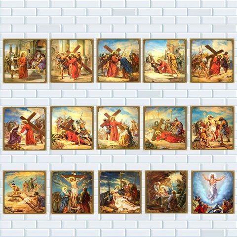 Quadro Azulejo Via Sacra 15 Unidades Tamanho 15x15 Cm