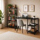Ver imagem 1 de Kit Bancada Gourmet + Estante Mesa Star 110 Industrial 4 Prateleiras Preto Klm Store