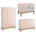 Ver imagem 1 de Quarto de Bebê Berço + Cômoda Sapateira + Guarda Roupa 3 Portas Rosa Classic Madeira