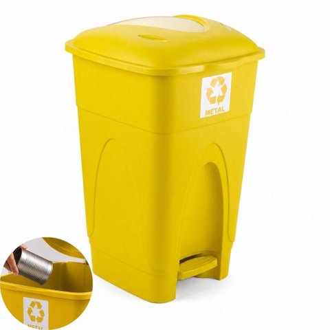 Lixeira 30 Litros Coleta Seletiva Reciclavel Amarela Grande Cesto Lixo 30L Pedal Tampa Antiodor Mult
