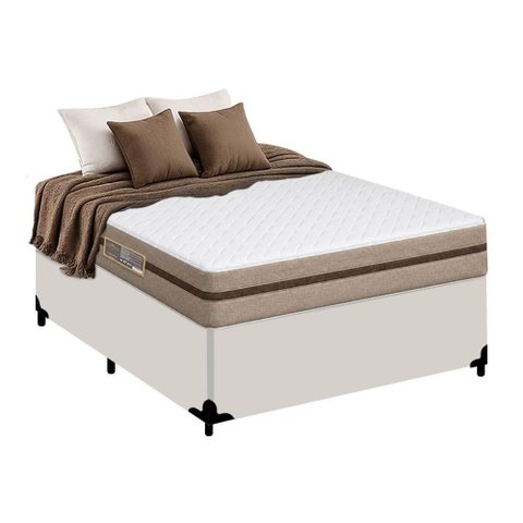 Cama Box Casal Sintético + Colchão Molas Ensacadas Royal Sleep Bioclassic 138x188x59 Cor:Branco