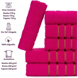 Jogo de Toalha Montreal 2 Banhão + 2 Rosto + 2 Tapete Piso Luxuoso 100% Algodão Rosa Pink - 3