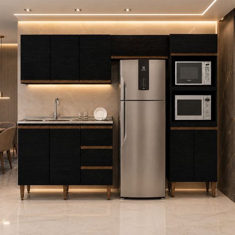 Armário de Cozinha Milão Modulada 4 Peças Menu Móveis Preto