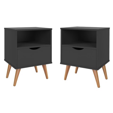 Mesas de Cabeceira Kit C/ 2 Unidades Estilo Retrô Berlin:preto