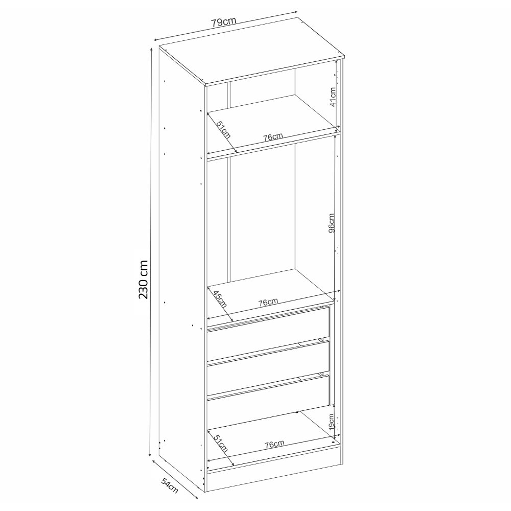 Guarda Roupa Dormitório Modulado Irlanda - Módulo 2 Portas 3 Gavetas - Roupeiro Demobile - 6