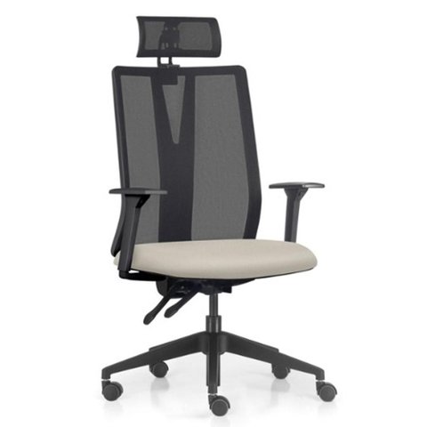 Cadeira Escritório Giratória Presidente Flow F02 Base Preta Sintético Bege - Lyam Decor