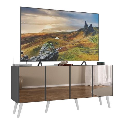 Rack Tv até 50 Polegadas 4 Portas Retrô com Espelhos Multimóveis Mp1082 Grafite/branco