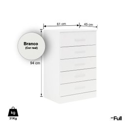 Cômoda Organizadora Grande 5 Gavetas Quarto Casal Branco - 4