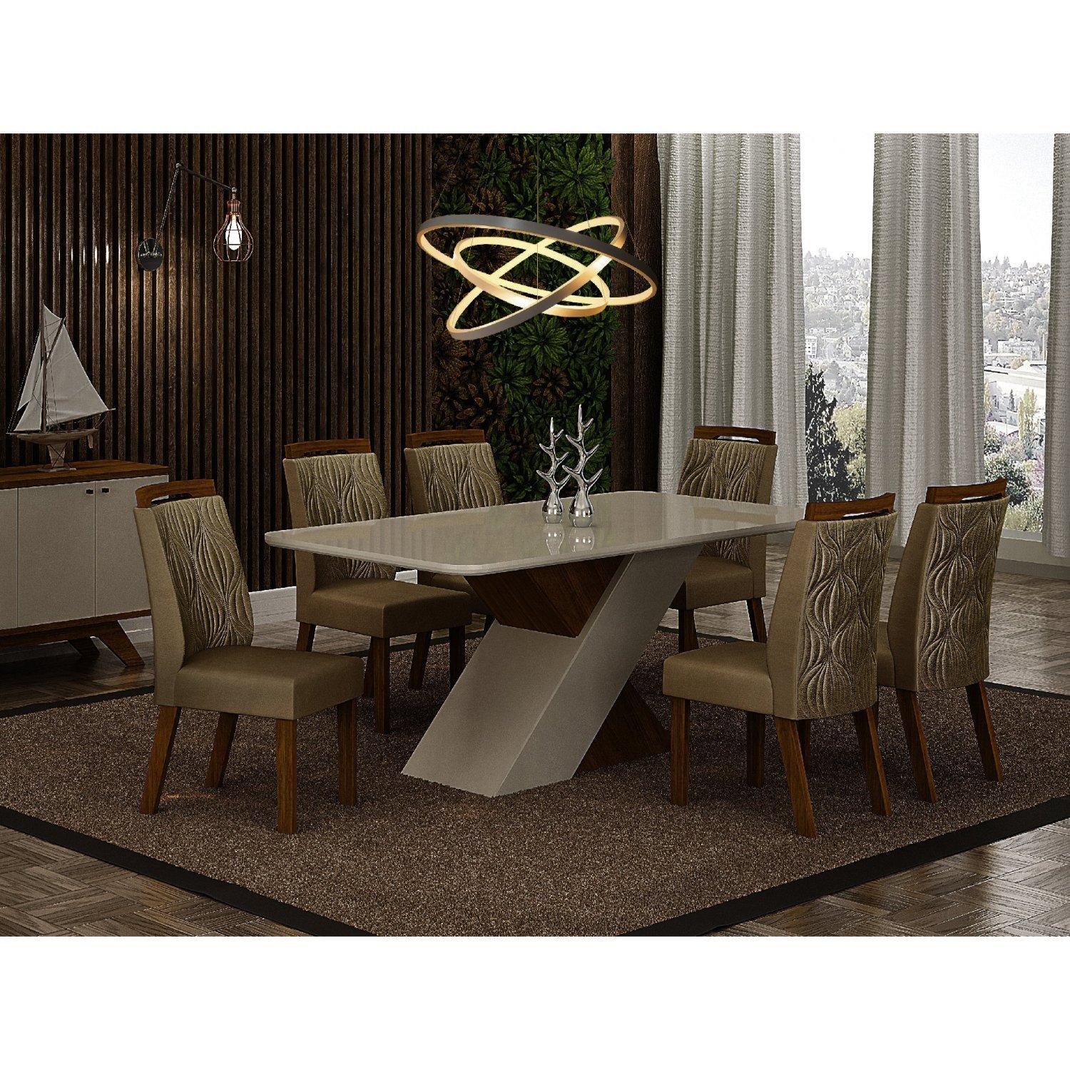 Conjunto Sala de Jantar Mesa 180cm com 6 Cadeiras Ilheus Leifer ...