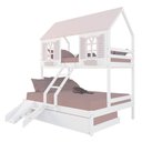 Ver imagem 2 de Treliche Casal/ Solteiro Casinha Bela com Kit Escada/escorregador - Madeira Maciça Branco/rosa |