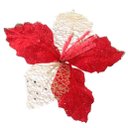 Ver imagem 3 de Kit 4 Flores Vermelhas com Cabo Artificial Decoração de Natal com Glitter 22cm