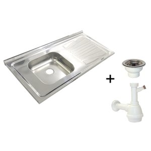 Pia Inox Fabrinox PSD1000E 100x52cm, cuba esquerda, válvula e sifão