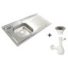 Pia Inox Fabrinox PSD1000E 100x52cm, cuba esquerda, válvula e sifão - 1