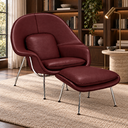 Ver imagem 2 de Poltrona Womb Chair com Puff em Couro Ecológico - Bordo
