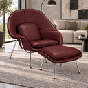Ver imagem 1 de Poltrona Womb Chair com Puff em Couro Ecológico - Bordo