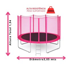 Cama Elástica Pula Pula 3,05m Infantil Rosa Pink 100% Nacional Suporta até 335kg - 5