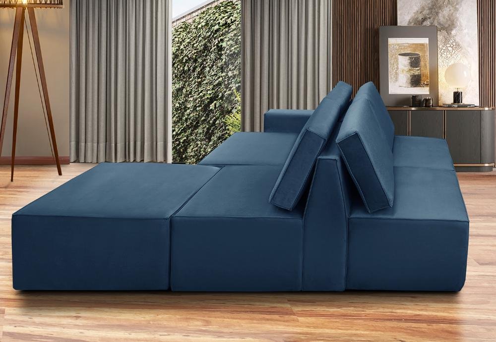 Sofá Ilha 7 Lugares Isadora Suede Azul Adonai Estofados MadeiraMadeira