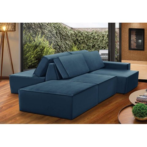 Sofá Ilha 7 Lugares Isadora Suede Azul Adonai Estofados