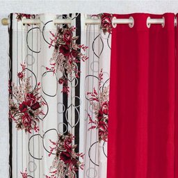 Cortina Isabela Estampada 2m - Floral Vermelho/preto - 2