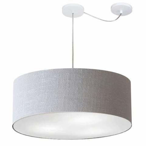 Lustre Pendente Cilíndrico com Desvio Md-4266 Cúpula em Tecido 60x21cm Rustico Cinza - Bivolt