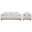 Ver imagem 1 de Kit Poltrona + Sofá 3 Lugares Reforçado Base Madeira Linho Cor:bege